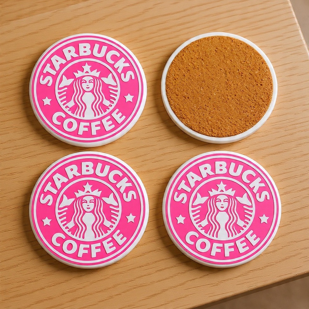 Starbucks-Inspired Resin Coaster Set - Pink - Set of 4